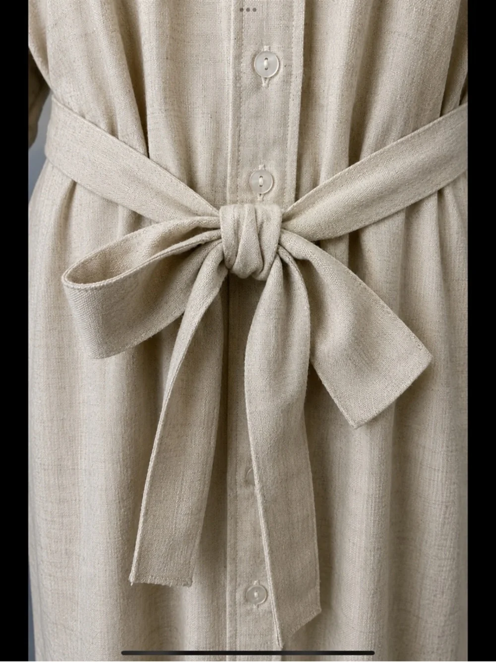Natural Linen Coastal Maxi Shirtdress Belted Button Front Pockets S/P